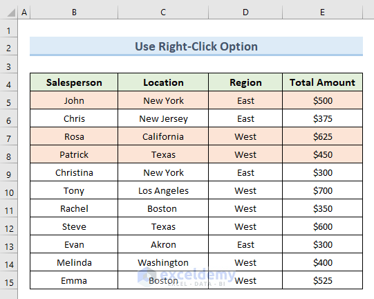 Use the Right-Click to form Excel Hidden Rows