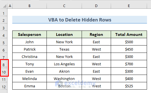 Hidden Rows Delete from Specific Range Using VBA