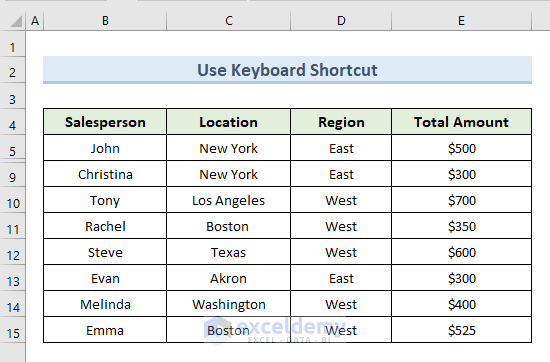 Excel Keyboard Shortcut to Unhide Rows in Excel
