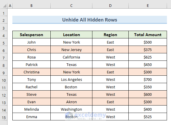 Unhide All Excel Hidden Rows from Single Worksheet