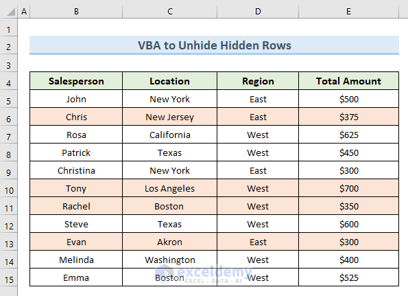 Apply VBA Code to Unhide Rows in Excel