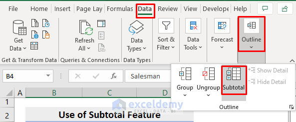 Excel Insert Row Using Subtotal Feature