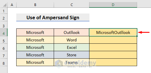 Ampersand Symbol in Excel to Merge Text Cells