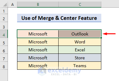 Excel ‘Merge & Center’ Feature to Merge Text Cells