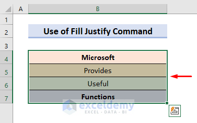 Excel Fill Justify Command to Combine Text Cells