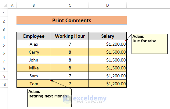 Print Comments at the End of Worksheet in Excel
