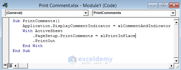 Use of VBA to Print Comments in Excel
