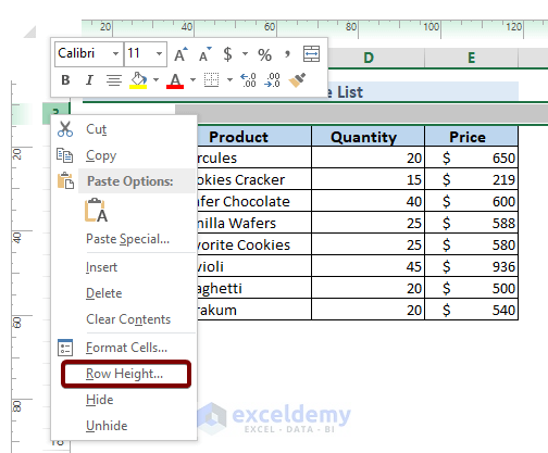 Check Row Height Units in Excel