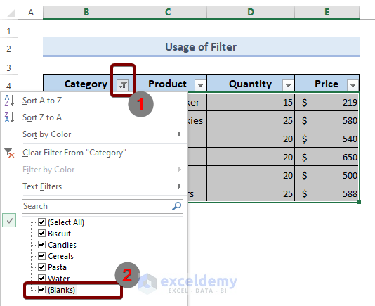 Use Filter to Sort and Ignore Blanks in Excel