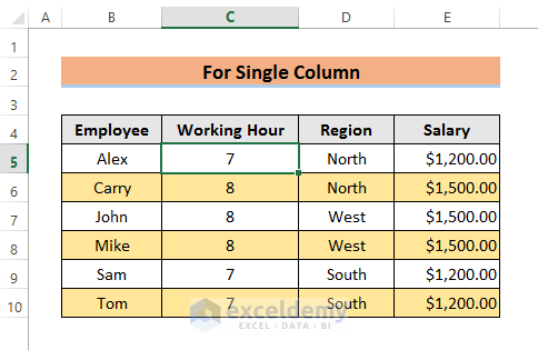 Excel Shortcut for Single Column Sorting