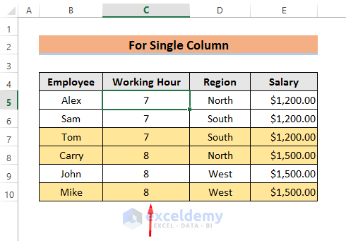 Excel Shortcut for Single Column Sorting