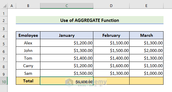 Sum up Whole Column with AGGREGATE Function