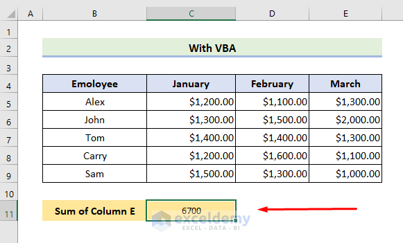 Excel  VBA to Sum Entire Column Except Header