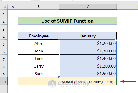 Sum Entire Column with SUMIF Function