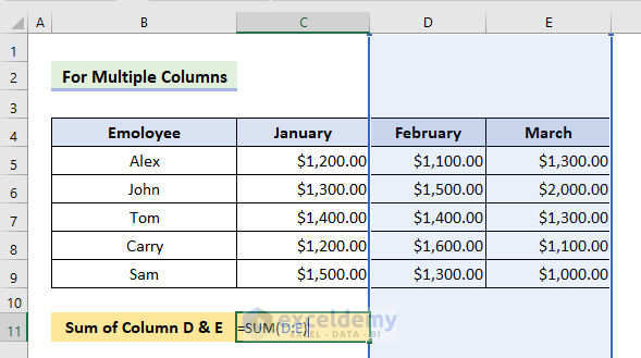 Sum Entire Column with Excel SUM Function