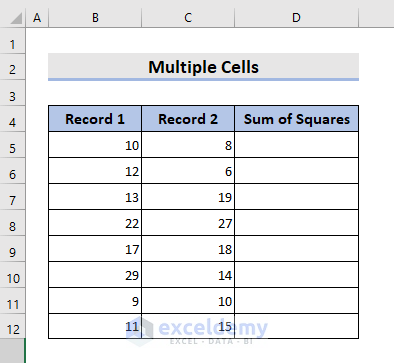 Sum of Squares for Multiple Cells in Excel