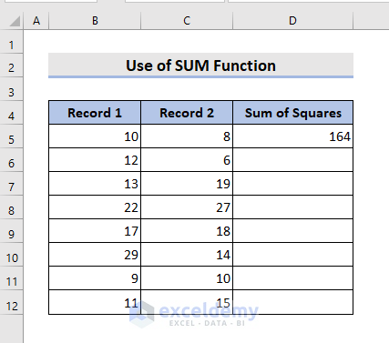 Calculating the Sum of Squares Using Sum in Excel