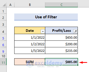 Application of Filter to Sum Positive Numbers in Excel