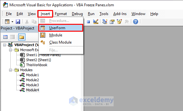 Opening VBA Editor to Add Freeze Panes with VBA in Excel