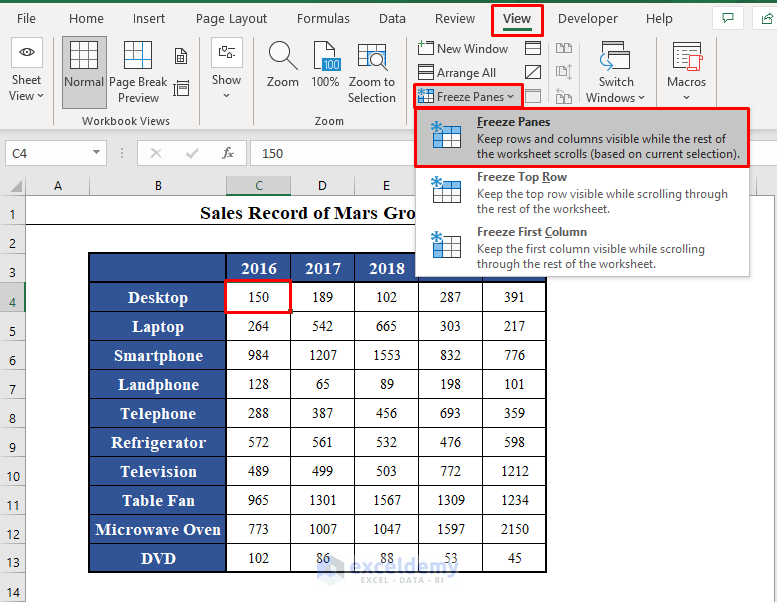 Adding Freeze Panes Manually to Add Freeze Panes with VBA in Excel