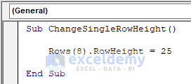 VBA Macro to Change Height of a Single Row in Excel