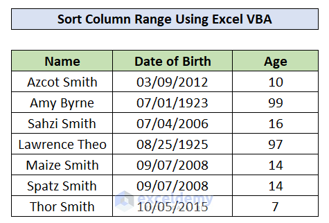 Excel VBA Sort Range