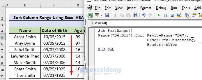 Excel VBA Sort Range