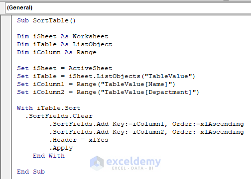 Insert VBA Macro to Sort Table for Multiple Columns in Excel
