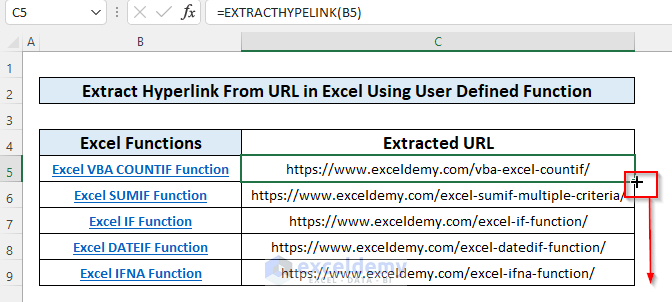 Extract Hyperlinks From URLs in Excel