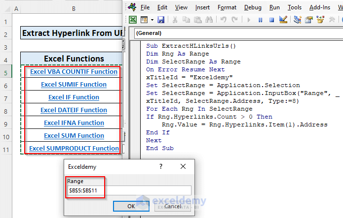 Extract Hyperlinks from URLs in Excel 