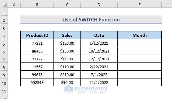 Excel SWITCH Function to Pull Out the Month from Date