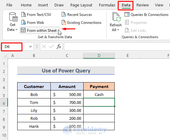 Apply Power Query to Fill Down Column in Excel