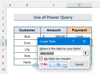 Apply Power Query to Fill Down Column in Excel