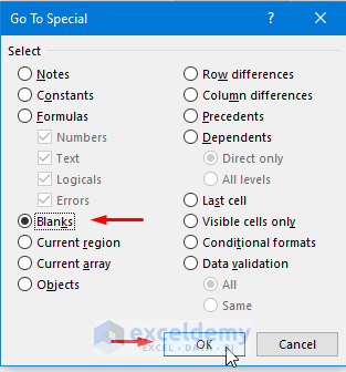 Column Filling with Excel ‘Go To Special’ Option