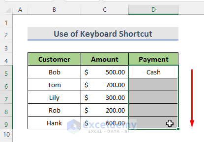Keyboard Shortcut for Filling Column with Same Value