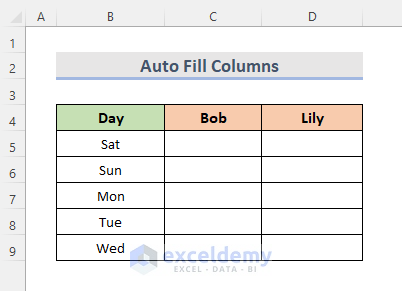 Auto Fill Columns with Exact Value in Excel