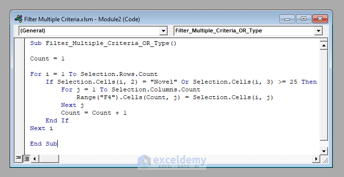 VBA Code to Filter Multiple Criteria in Excel with VBA