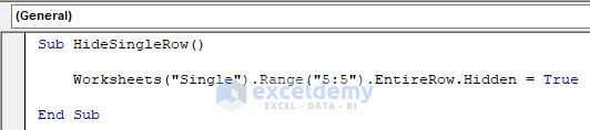 VBA to Hide Single Row in Excel