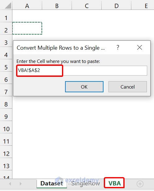 VBA Codes to Convert Multiple Columns into a Single Row in Excel