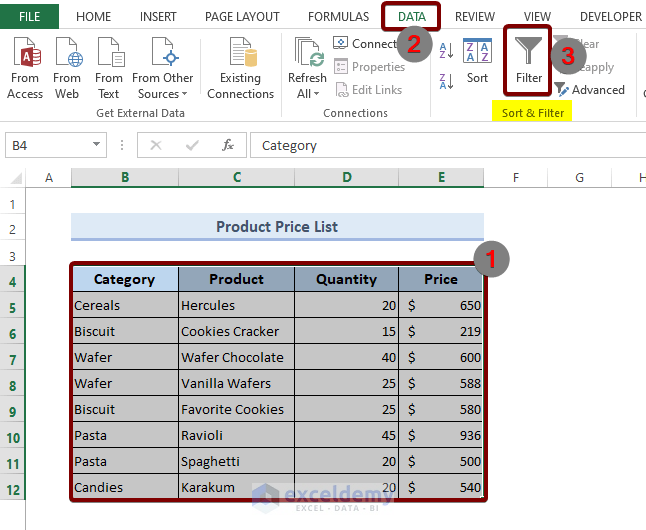 Add Filter From the Data Tab in Excel
