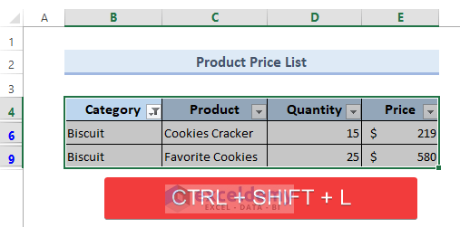 Shortcut to Remove Filter in Excel
