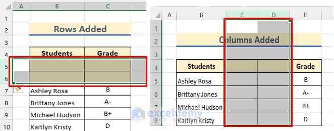 Rows & Columns Added in Excel
