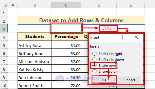 Cell Selection to Add New Rows or Columns in Excel
