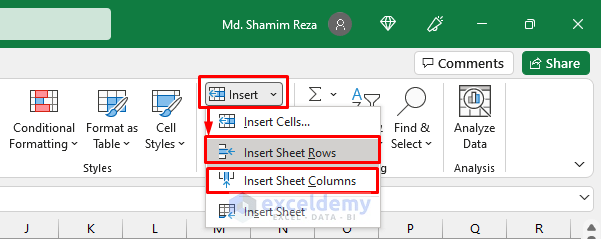 Add New Rows or Columns Using the Insert Tool