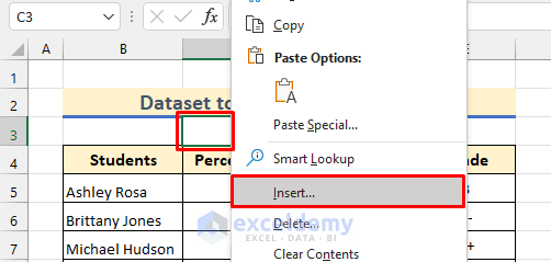 Access the Insert Tool by a Righti-click
