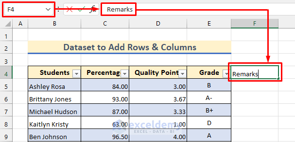Typing Value to Add New Column in Excel Table