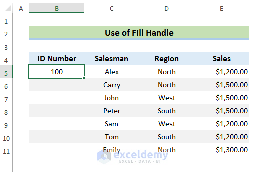 AutoFill Ascending Numbers Using Fill Handle in Excel