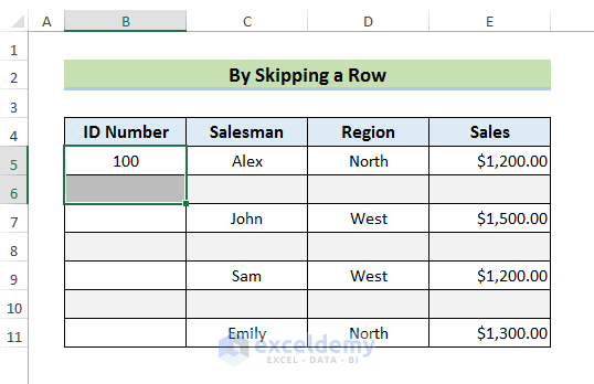 Fill Ascending Numbers by Skipping a Row in Excel