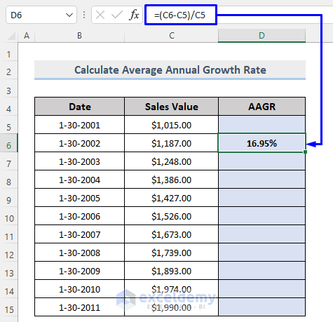 Calculate the Average Annual Growth Rate in Excel