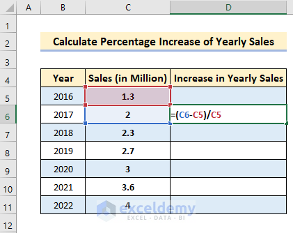 Calculate Percentage Increase in Excel